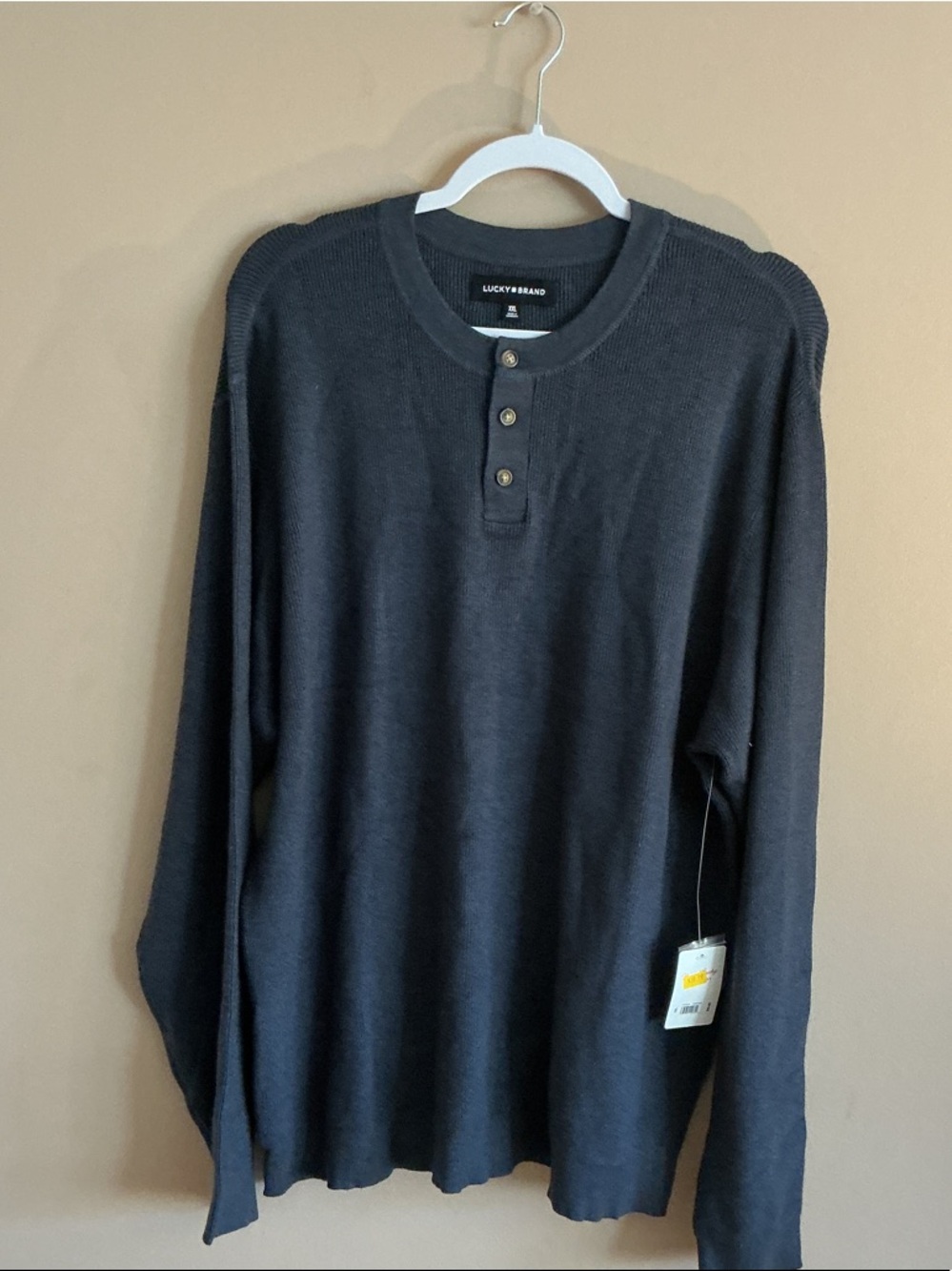 Lucky Brand Men's Dark Charcoal Henley Long Sleeve Shirt